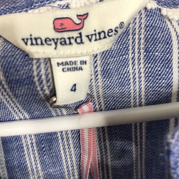 NEW Vineyard Vines Linen Striped Tassel Shift Dress in Dazzling Blue Size 4 - Picture 5 of 8